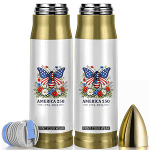 America 250 Patriotic Butterfly Floral Graphic Bullet Tumbler American Flag Wings Watercolor Wildflowers 1776 to 2026 Semiquincentennial TS02 White Print Your Wear