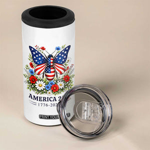 America 250 Patriotic Butterfly Floral Graphic 4 in 1 Can Cooler Tumbler American Flag Wings Watercolor Wildflowers 1776 to 2026 Semiquincentennial TS02 Print Your Wear