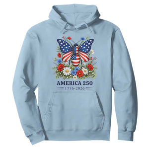America 250 Patriotic Butterfly Floral Graphic Hoodie American Flag Wings Watercolor Wildflowers 1776 to 2026 Semiquincentennial
