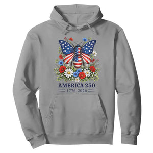 America 250 Patriotic Butterfly Floral Graphic Hoodie American Flag Wings Watercolor Wildflowers 1776 to 2026 Semiquincentennial