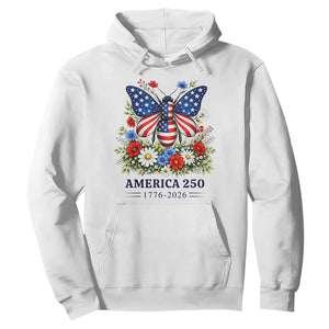 America 250 Patriotic Butterfly Floral Graphic Hoodie American Flag Wings Watercolor Wildflowers 1776 to 2026 Semiquincentennial