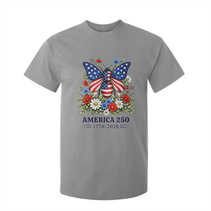 America 250 Patriotic Butterfly Floral Graphic T Shirt For Kid American Flag Wings Watercolor Wildflowers 1776 to 2026 Semiquincentennial
