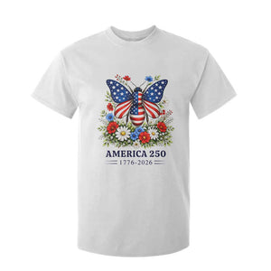 America 250 Patriotic Butterfly Floral Graphic T Shirt For Kid American Flag Wings Watercolor Wildflowers 1776 to 2026 Semiquincentennial