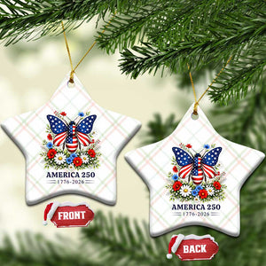 America 250 Patriotic Butterfly Floral Graphic Ceramic Ornament American Flag Wings Watercolor Wildflowers 1776 to 2026 Semiquincentennial TS02 Print Your Wear