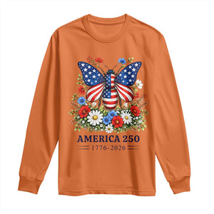 America 250 Patriotic Butterfly Floral Graphic Long Sleeve Shirt American Flag Wings Watercolor Wildflowers 1776 to 2026 Semiquincentennial TS02 Orange Print Your Wear