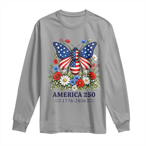 America 250 Patriotic Butterfly Floral Graphic Long Sleeve Shirt American Flag Wings Watercolor Wildflowers 1776 to 2026 Semiquincentennial TS02 Sport Gray Print Your Wear