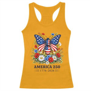 America 250 Patriotic Butterfly Floral Graphic Racerback Tank Top American Flag Wings Watercolor Wildflowers 1776 to 2026 Semiquincentennial TS02 Gold Print Your Wear