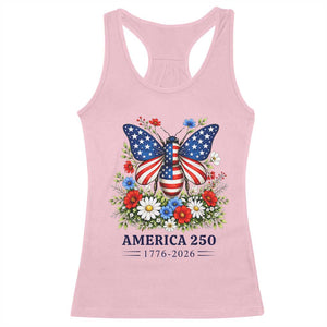 America 250 Patriotic Butterfly Floral Graphic Racerback Tank Top American Flag Wings Watercolor Wildflowers 1776 to 2026 Semiquincentennial TS02 Light Pink Print Your Wear