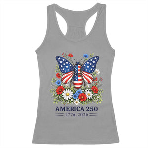 America 250 Patriotic Butterfly Floral Graphic Racerback Tank Top American Flag Wings Watercolor Wildflowers 1776 to 2026 Semiquincentennial TS02 Sport Gray Print Your Wear