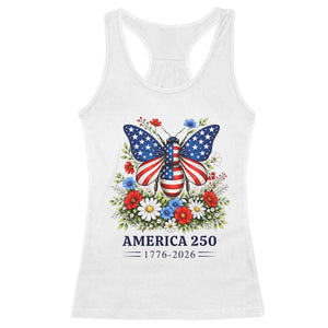 America 250 Patriotic Butterfly Floral Graphic Racerback Tank Top American Flag Wings Watercolor Wildflowers 1776 to 2026 Semiquincentennial TS02 White Print Your Wear