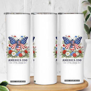 America 250 Patriotic Butterfly Floral Graphic Skinny Tumbler American Flag Wings Watercolor Wildflowers 1776 to 2026 Semiquincentennial TS02 Print Your Wear