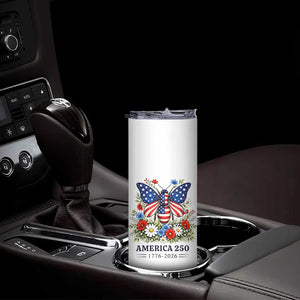 America 250 Patriotic Butterfly Floral Graphic Skinny Tumbler American Flag Wings Watercolor Wildflowers 1776 to 2026 Semiquincentennial TS02 Print Your Wear