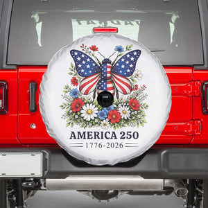 America 250 Patriotic Butterfly Floral Graphic Spare Tire Cover American Flag Wings Watercolor Wildflowers 1776 to 2026 Semiquincentennial TS02 White Print Your Wear