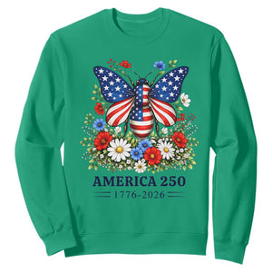 America 250 Patriotic Butterfly Floral Graphic Sweatshirt American Flag Wings Watercolor Wildflowers 1776 to 2026 Semiquincentennial TS02 Irish Green Print Your Wear