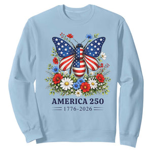 America 250 Patriotic Butterfly Floral Graphic Sweatshirt American Flag Wings Watercolor Wildflowers 1776 to 2026 Semiquincentennial TS02 Light Blue Print Your Wear