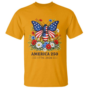 America 250 Patriotic Butterfly Floral Graphic T Shirt American Flag Wings Watercolor Wildflowers 1776 to 2026 Semiquincentennial TS02 Gold Print Your Wear