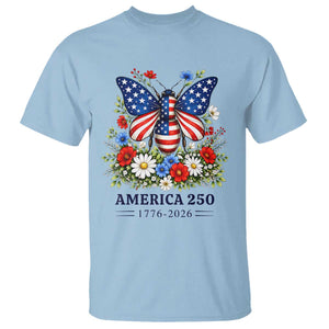 America 250 Patriotic Butterfly Floral Graphic T Shirt American Flag Wings Watercolor Wildflowers 1776 to 2026 Semiquincentennial TS02 Light Blue Print Your Wear