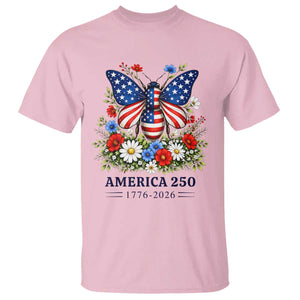 America 250 Patriotic Butterfly Floral Graphic T Shirt American Flag Wings Watercolor Wildflowers 1776 to 2026 Semiquincentennial TS02 Light Pink Print Your Wear