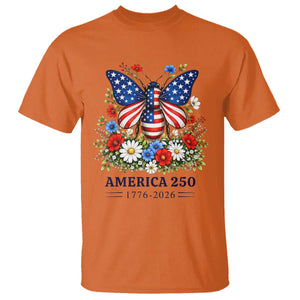 America 250 Patriotic Butterfly Floral Graphic T Shirt American Flag Wings Watercolor Wildflowers 1776 to 2026 Semiquincentennial TS02 Orange Print Your Wear