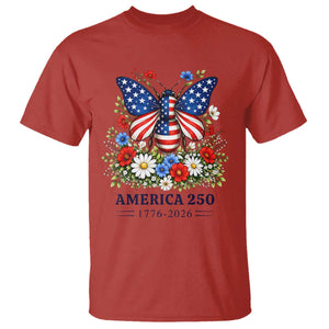 America 250 Patriotic Butterfly Floral Graphic T Shirt American Flag Wings Watercolor Wildflowers 1776 to 2026 Semiquincentennial TS02 Red Print Your Wear