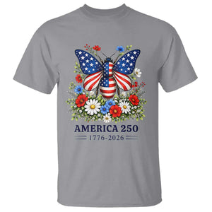 America 250 Patriotic Butterfly Floral Graphic T Shirt American Flag Wings Watercolor Wildflowers 1776 to 2026 Semiquincentennial TS02 Sport Gray Print Your Wear