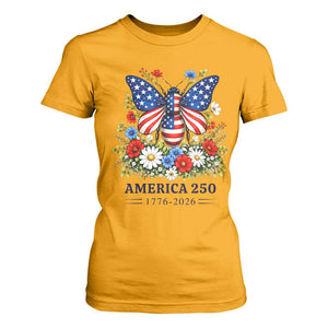 America 250 Patriotic Butterfly Floral Graphic T Shirt For Women American Flag Wings Watercolor Wildflowers 1776 to 2026 Semiquincentennial