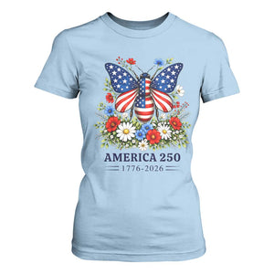 America 250 Patriotic Butterfly Floral Graphic T Shirt For Women American Flag Wings Watercolor Wildflowers 1776 to 2026 Semiquincentennial