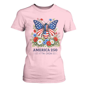 America 250 Patriotic Butterfly Floral Graphic T Shirt For Women American Flag Wings Watercolor Wildflowers 1776 to 2026 Semiquincentennial
