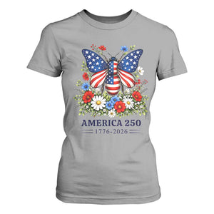 America 250 Patriotic Butterfly Floral Graphic T Shirt For Women American Flag Wings Watercolor Wildflowers 1776 to 2026 Semiquincentennial