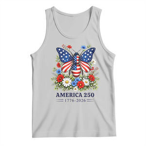 America 250 Patriotic Butterfly Floral Graphic Tank Top American Flag Wings Watercolor Wildflowers 1776 to 2026 Semiquincentennial TS02 Ash Print Your Wear