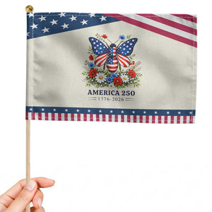 America 250 Butterfly Floral Graphic Patriotic Handheld Flag American Flag Wings Watercolor Wildflowers 1776 to 2026 Semiquincentennial