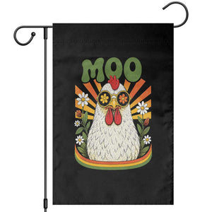 Retro Moo Chicken Wearing Sunglasses Graphic Garden Flag Funny Groovy Farm Animal Pun Vintage Sunburst TS02 Black Print Your Wear