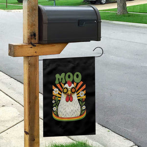 Retro Moo Chicken Wearing Sunglasses Graphic Garden Flag Funny Groovy Farm Animal Pun Vintage Sunburst TS02 Print Your Wear