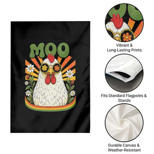 Retro Moo Chicken Wearing Sunglasses Graphic Garden Flag Funny Groovy Farm Animal Pun Vintage Sunburst TS02 Print Your Wear