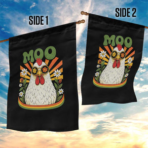 Retro Moo Chicken Wearing Sunglasses Graphic Garden Flag Funny Groovy Farm Animal Pun Vintage Sunburst TS02 Print Your Wear