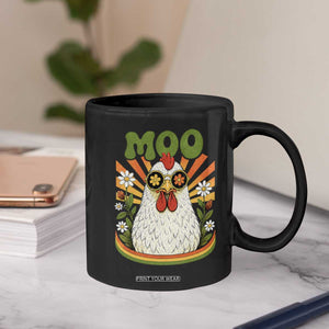Retro Moo Chicken Wearing Sunglasses Graphic Coffee Mug Funny Groovy Farm Animal Pun Vintage Sunburst TS02 Print Your Wear