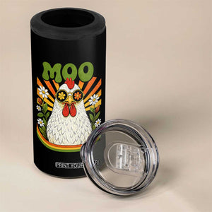 Retro Moo Chicken Wearing Sunglasses Graphic 4 in 1 Can Cooler Tumbler Funny Groovy Farm Animal Pun Vintage Sunburst TS02 Print Your Wear