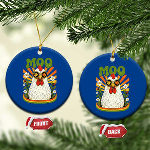 Retro Moo Chicken Wearing Sunglasses Graphic Ceramic Ornament Funny Groovy Farm Animal Pun Vintage Sunburst TS02 1pc Blue Print Your Wear