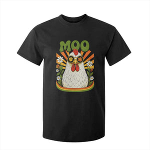 Retro Moo Chicken Wearing Sunglasses Graphic T Shirt For Kid Funny Groovy Farm Animal Pun Vintage Sunburst TS02 Black Print Your Wear