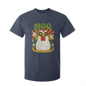 Retro Moo Chicken Wearing Sunglasses Graphic T Shirt For Kid Funny Groovy Farm Animal Pun Vintage Sunburst TS02 Navy Print Your Wear
