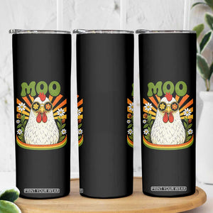 Retro Moo Chicken Wearing Sunglasses Graphic Skinny Tumbler Funny Groovy Farm Animal Pun Vintage Sunburst TS02 Print Your Wear