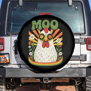 Retro Moo Chicken Wearing Sunglasses Graphic Spare Tire Cover Funny Groovy Farm Animal Pun Vintage Sunburst TS02 No hole Black Print Your Wear