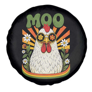 Retro Moo Chicken Wearing Sunglasses Graphic Spare Tire Cover Funny Groovy Farm Animal Pun Vintage Sunburst TS02 Print Your Wear