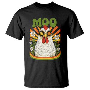 Retro Moo Chicken Wearing Sunglasses Graphic T Shirt Funny Groovy Farm Animal Pun Vintage Sunburst TS02 Black Print Your Wear