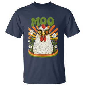 Retro Moo Chicken Wearing Sunglasses Graphic T Shirt Funny Groovy Farm Animal Pun Vintage Sunburst TS02 Navy Print Your Wear