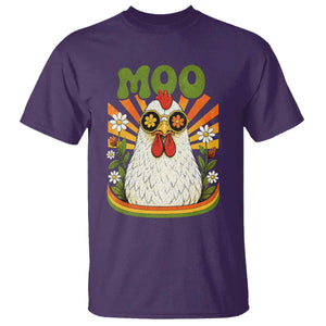 Retro Moo Chicken Wearing Sunglasses Graphic T Shirt Funny Groovy Farm Animal Pun Vintage Sunburst TS02 Purple Print Your Wear