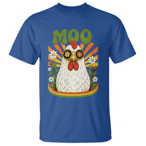Retro Moo Chicken Wearing Sunglasses Graphic T Shirt Funny Groovy Farm Animal Pun Vintage Sunburst TS02 Royal Blue Print Your Wear