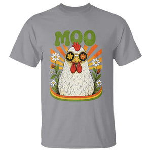 Retro Moo Chicken Wearing Sunglasses Graphic T Shirt Funny Groovy Farm Animal Pun Vintage Sunburst TS02 Sport Gray Print Your Wear