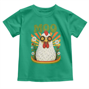 Retro Moo Chicken Wearing Sunglasses Graphic Toddler T Shirt Funny Groovy Farm Animal Pun Vintage Sunburst TS02 Irish Green Print Your Wear