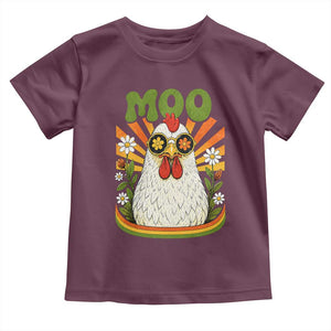 Retro Moo Chicken Wearing Sunglasses Graphic Toddler T Shirt Funny Groovy Farm Animal Pun Vintage Sunburst TS02 Maroon Print Your Wear
